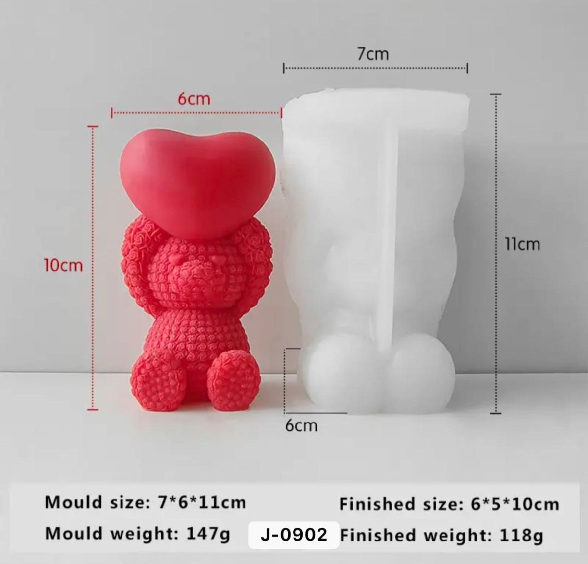 Lyba moulds 3D Sitting Heart Teddy Bear Silicone Mould for Candle Chocolate - Preorder 25th Feb Dispatch - Bakeware India