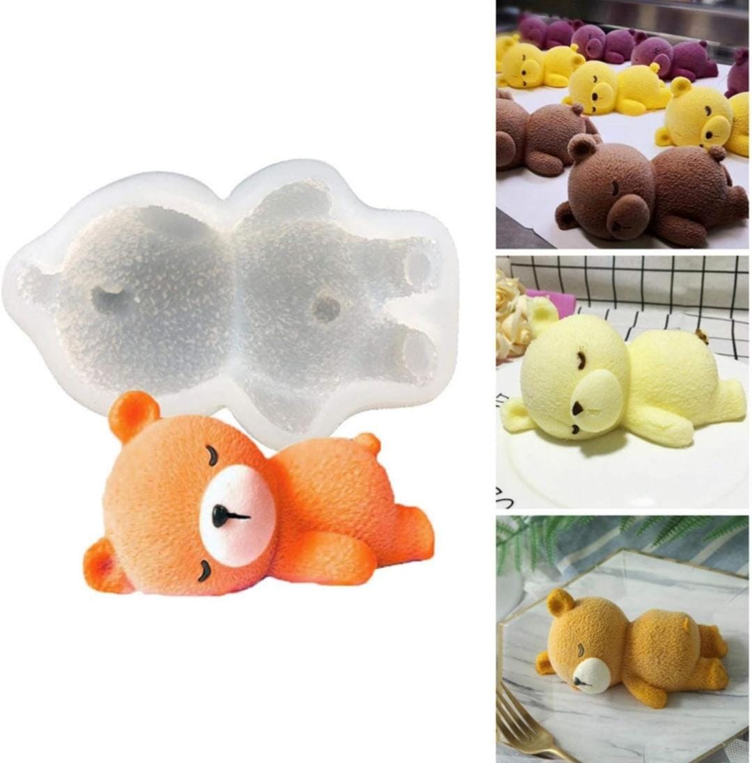 Lyba moulds 3D Sleeping Mousse Teddy Bear Chocolate Cake Silicone Mould - Bakeware India