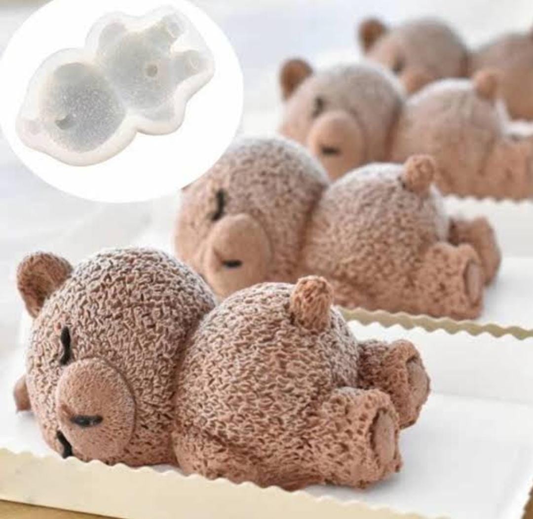 Lyba moulds 3D Sleeping Teddy Bear Silicone Mould for Candle Chocolate - Preorder 25th Feb Dispatch - Bakeware India