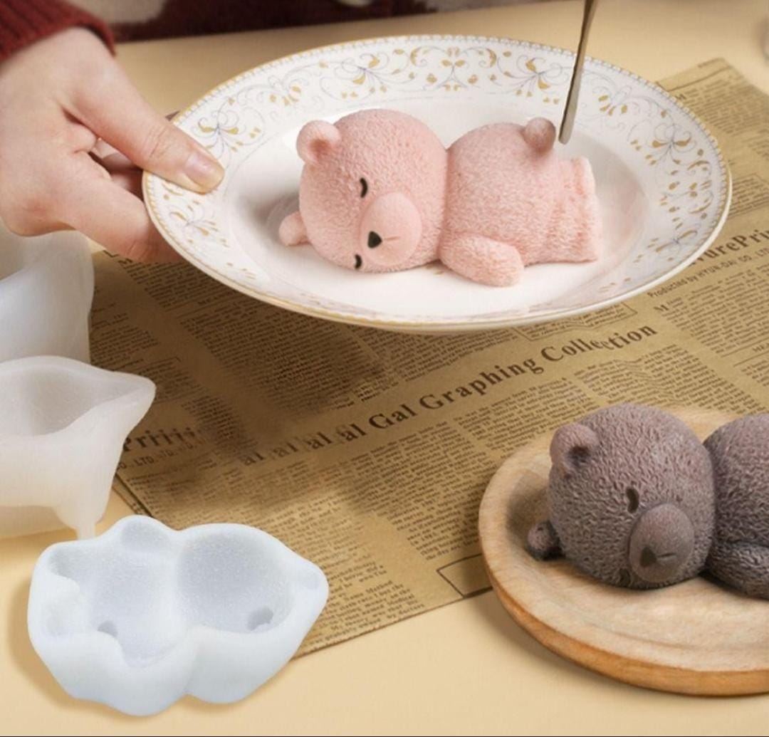 Lyba moulds 3D Sleeping Teddy Bear Silicone Mould for Candle Chocolate - Preorder 25th Feb Dispatch - Bakeware India