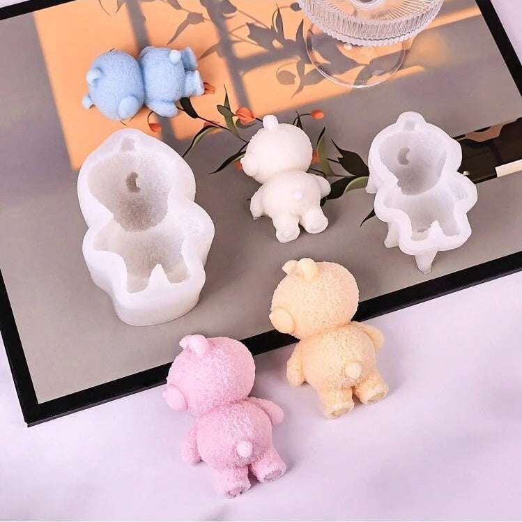 Lyba Moulds 3D Sleepy Bear Chocolate Mousse Baking Candle Silicone Mould, Small - Bakeware India