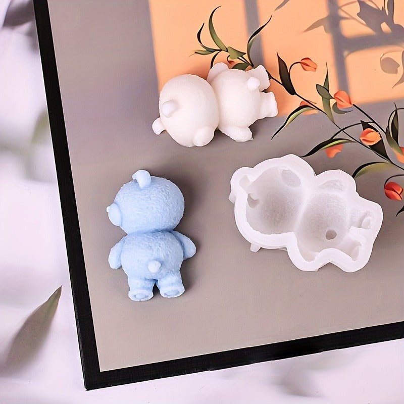 Lyba Moulds 3D Sleepy Bear Chocolate Mousse Baking Candle Silicone Mould, Small - Bakeware India