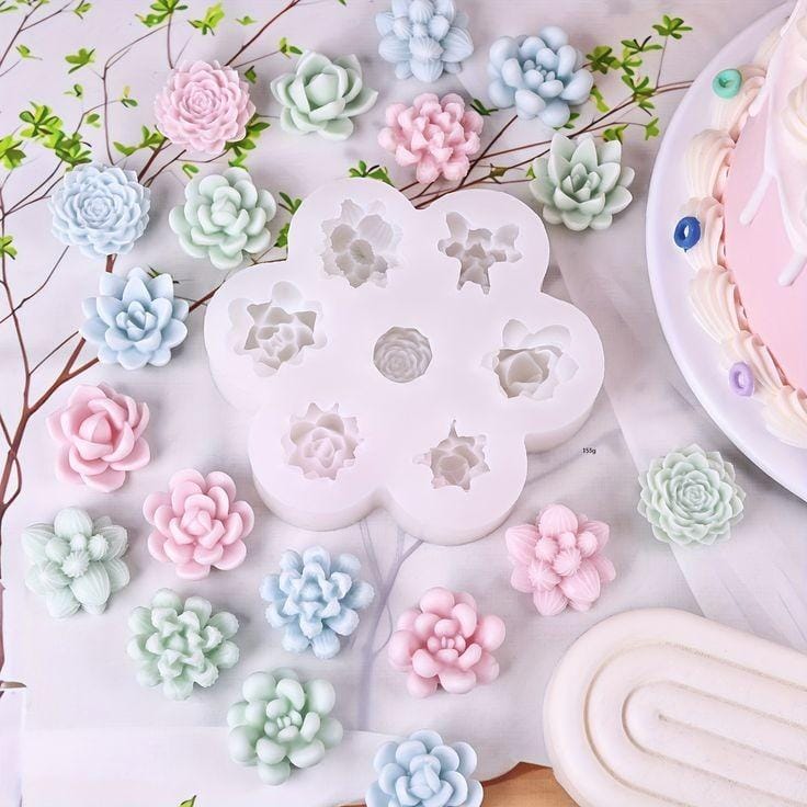 Lyba moulds 3D Succulent Plant Flower Silicone Mould for Candle Chocolate, 7 Cavity - Bakeware India