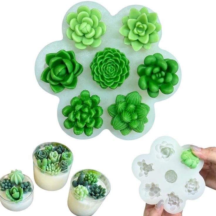 Lyba moulds 3D Succulent Plant Flower Silicone Mould for Candle Chocolate, 7 Cavity - Bakeware India