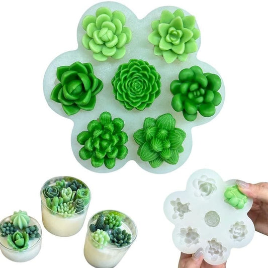 Lyba moulds 3D Succulent Plant Flower Silicone Mould for Candle Chocolate, 7 Cavity - Bakeware India