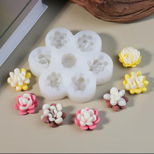 Lyba moulds 3D Succulent Plant Flower Silicone Mould for Candle Chocolate, 7 Cavity - Preorder 25th Feb Dispatch - Bakeware India