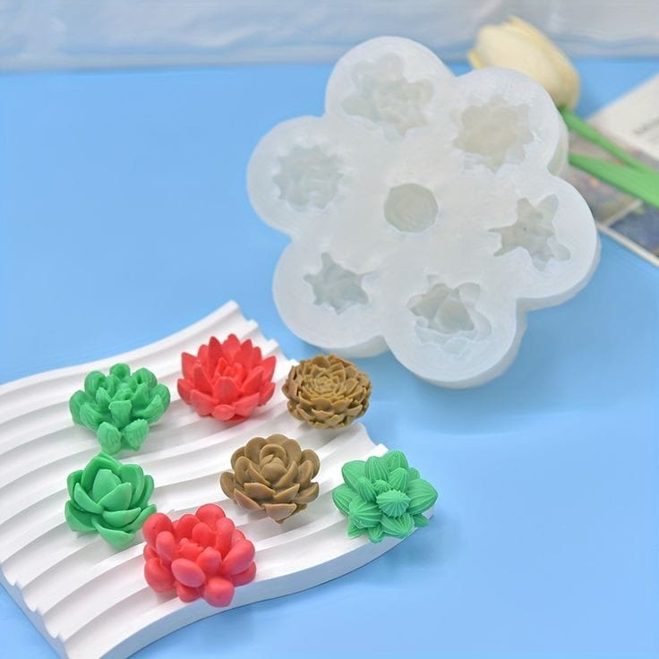 Lyba moulds 3D Succulent Plant Flower Silicone Mould for Candle Chocolate, 7 Cavity - Preorder 25th Feb Dispatch - Bakeware India