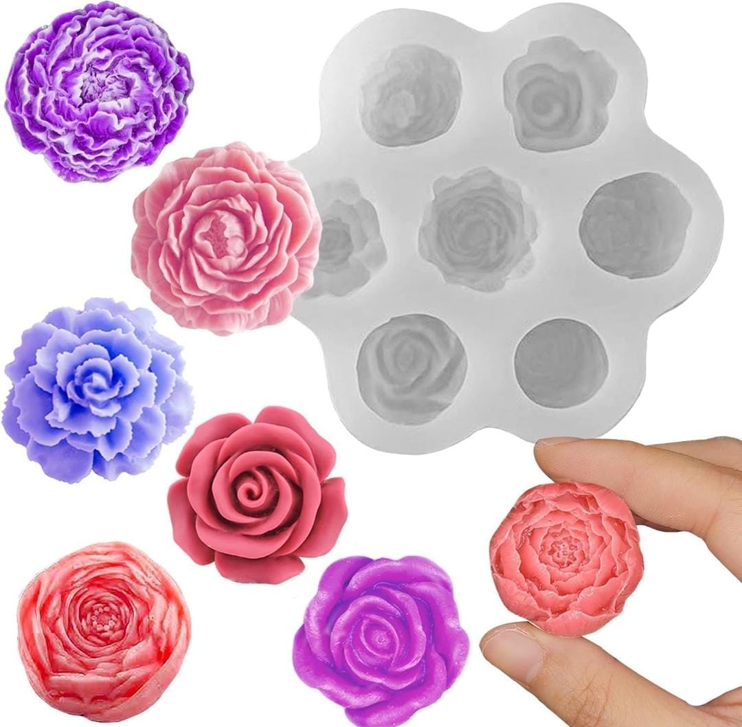 Lyba Moulds Assorted Rose Peony Flower Candle Silicone Mould, 7Cavity - Bakeware India