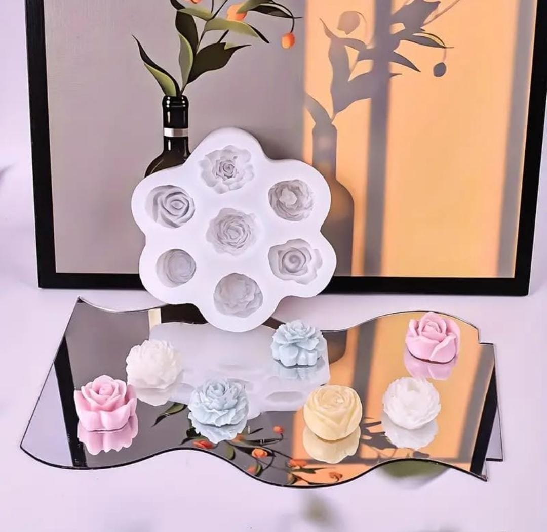 Lyba Moulds Assorted Rose Peony Flower Candle Silicone Mould, 7Cavity - Bakeware India