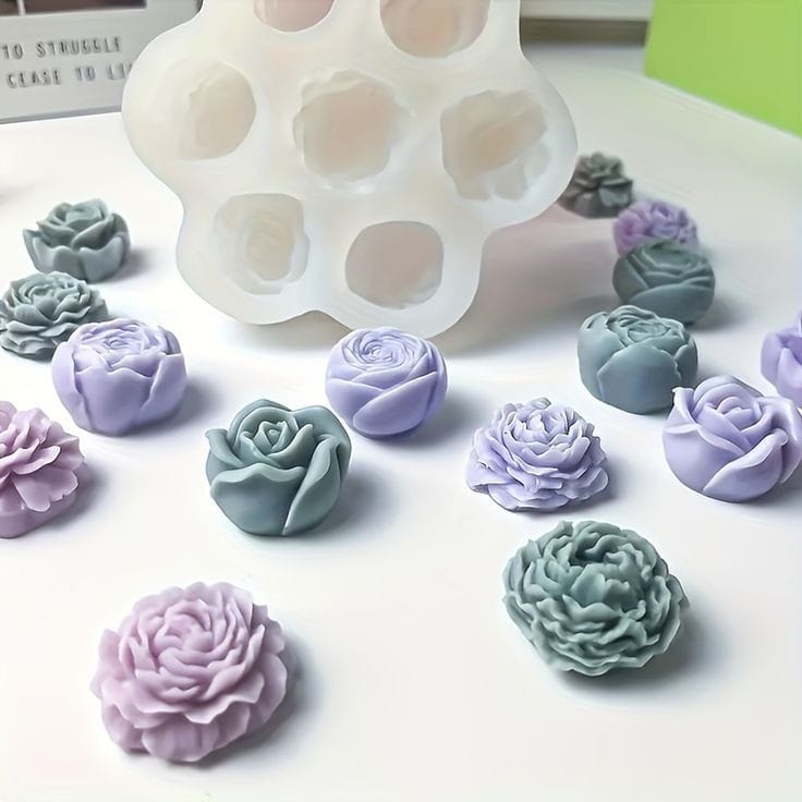 Lyba Moulds Assorted Rose Peony Flower Candle Silicone Mould, 7Cavity - Bakeware India