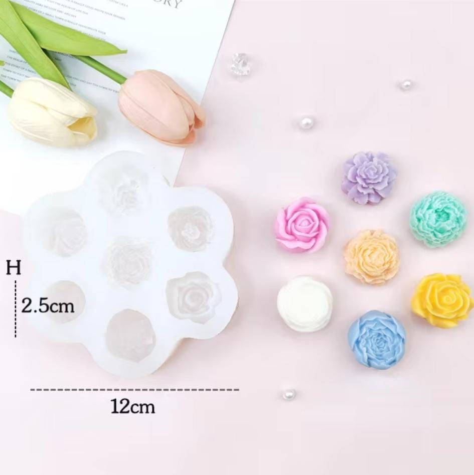 Lyba Moulds Assorted Rose Peony Flower Candle Silicone Mould, 7Cavity - Bakeware India