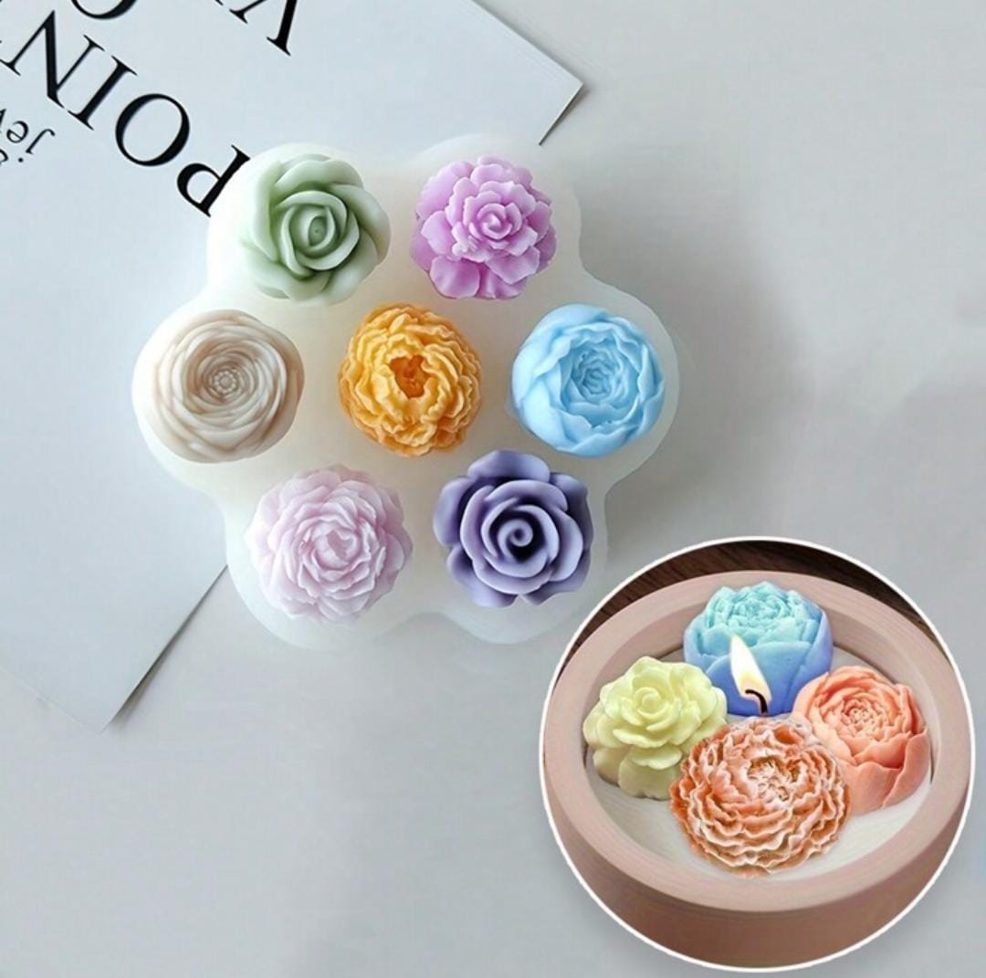 Lyba Moulds Assorted Rose Peony Flower Candle Silicone Mould, 7Cavity - Bakeware India