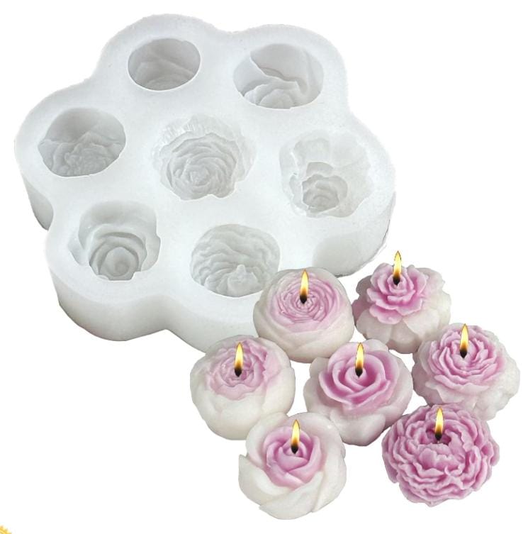 Lyba Moulds Assorted Rose Peony Flower Candle Silicone Mould, 7Cavity - Bakeware India