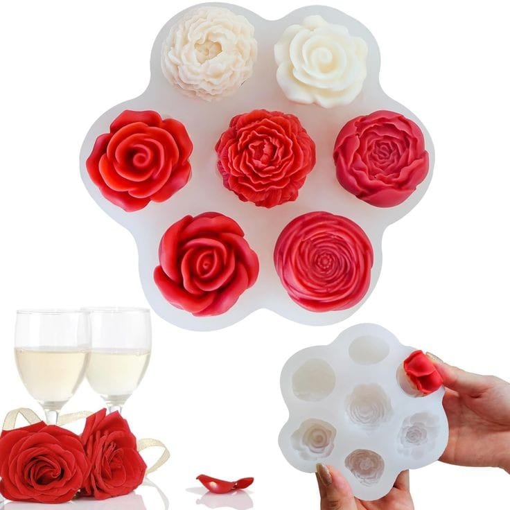 Lyba Moulds Assorted Rose Peony Flower Candle Silicone Mould, 7Cavity - Bakeware India