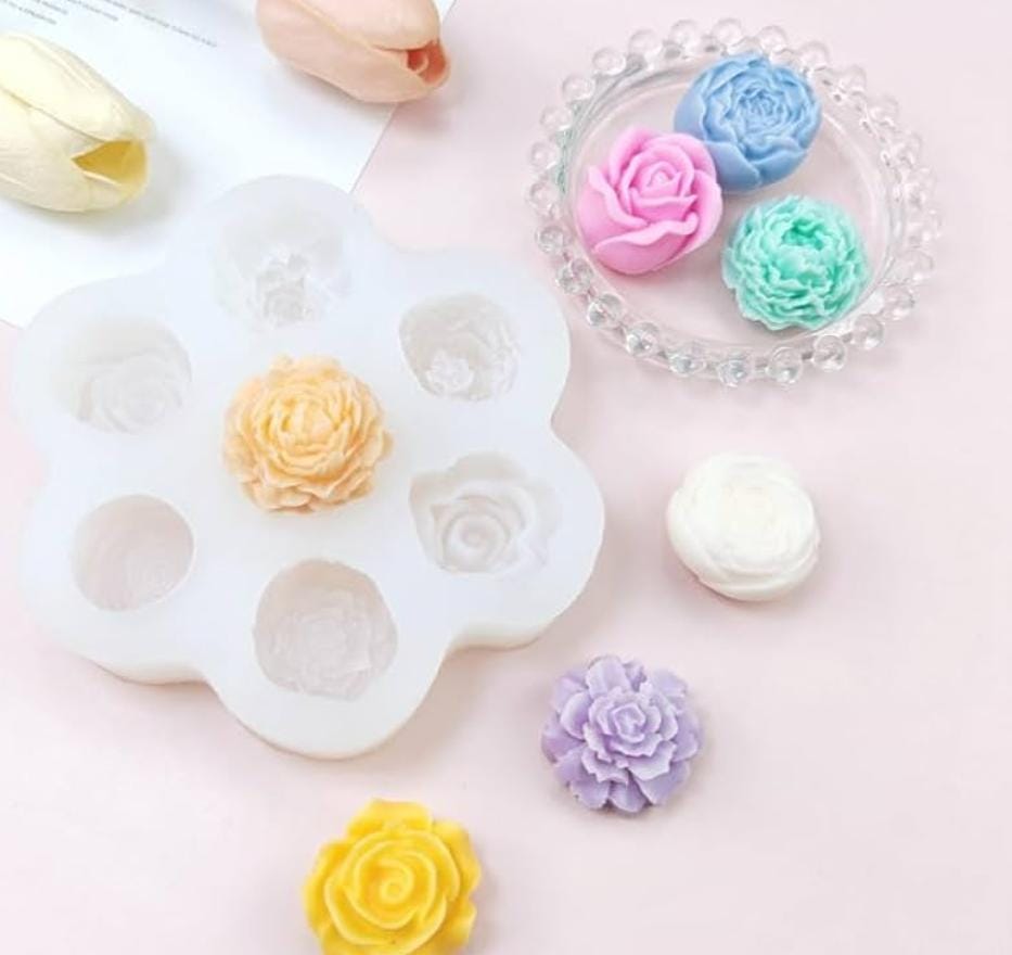 Lyba Moulds Assorted Rose Peony Flower Candle Silicone Mould, 7Cavity - Bakeware India