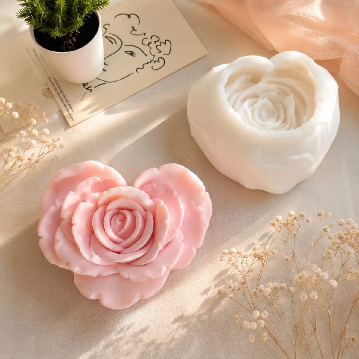 Lyba moulds Big Heart Rose Candle Silicone Mould - Bakeware India