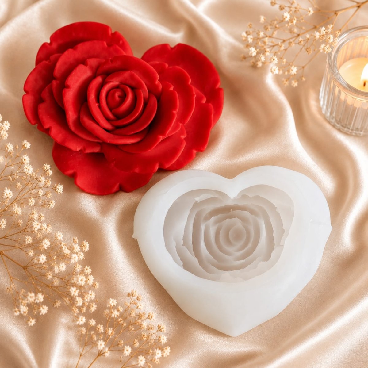 Lyba moulds Big Heart Rose Candle Silicone Mould - Bakeware India