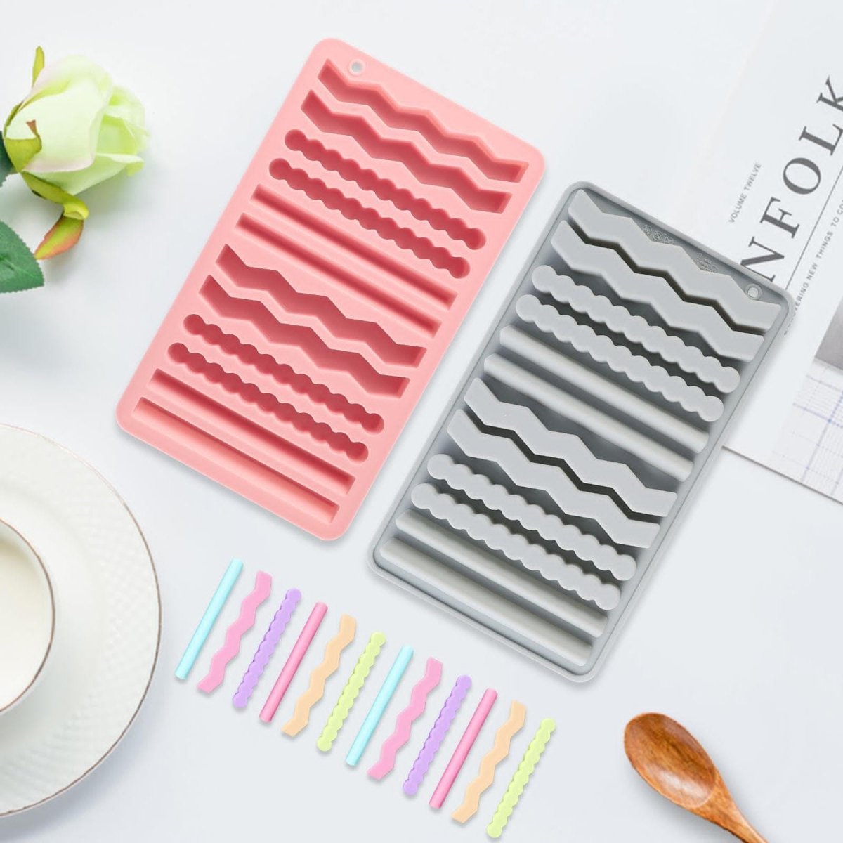 Lyba Moulds Chocolate Gummies Strip Candle Silicone Mould,12 Cavity - Bakeware India