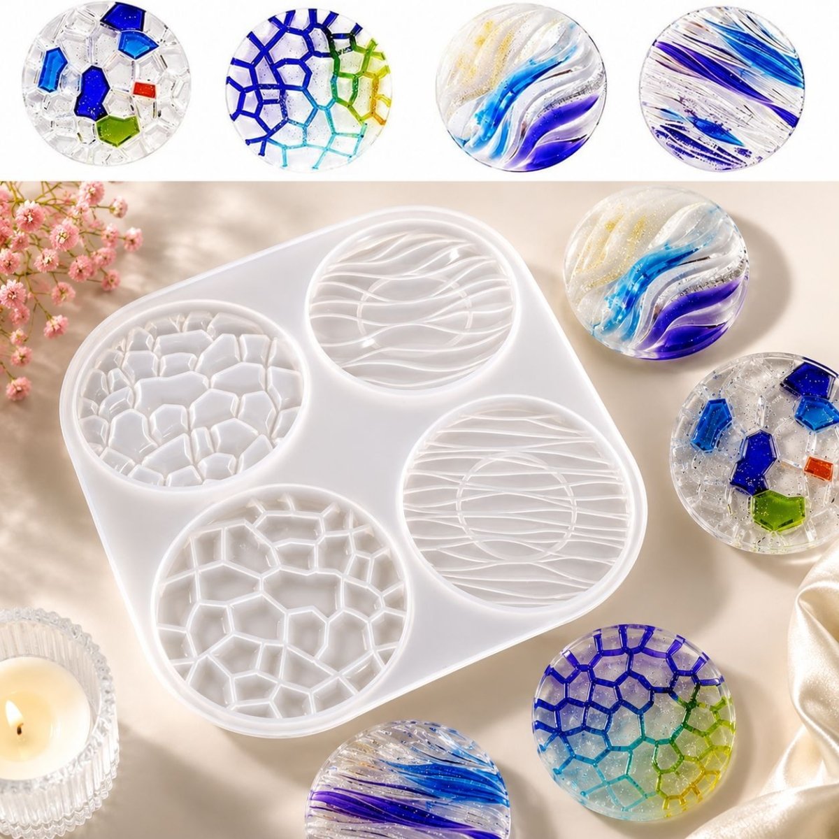 Lyba Moulds Designer Coaster Resin Silicone Mould 4 Cavity - Bakeware India