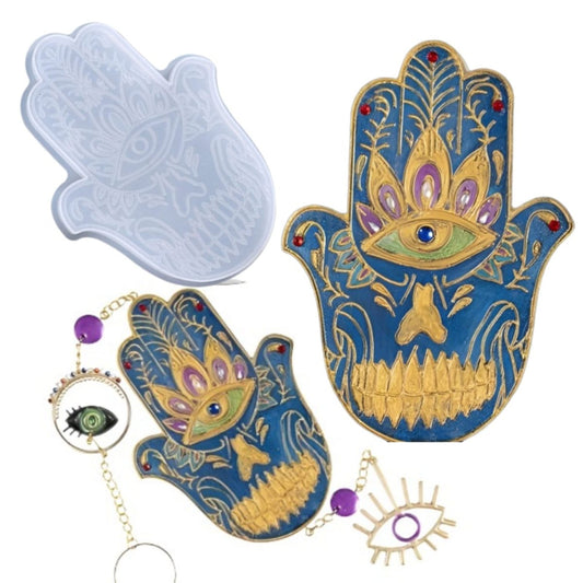 Lyba Moulds Fatima Hand Evil Eye Tray Coaster Resin Epoxy Silicone Mould - Bakeware India