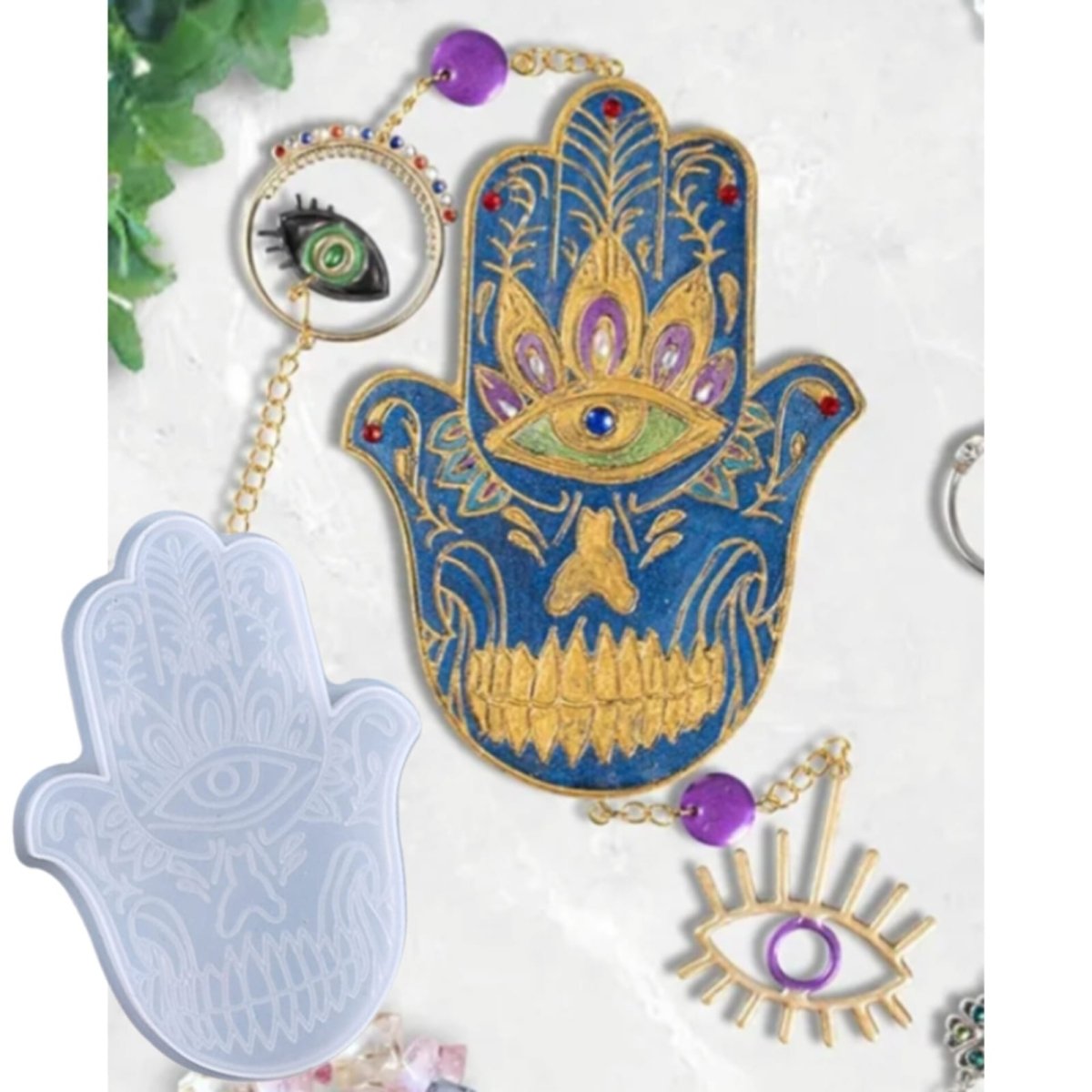 Lyba Moulds Fatima Hand Evil Eye Tray Coaster Resin Epoxy Silicone Mould - Bakeware India