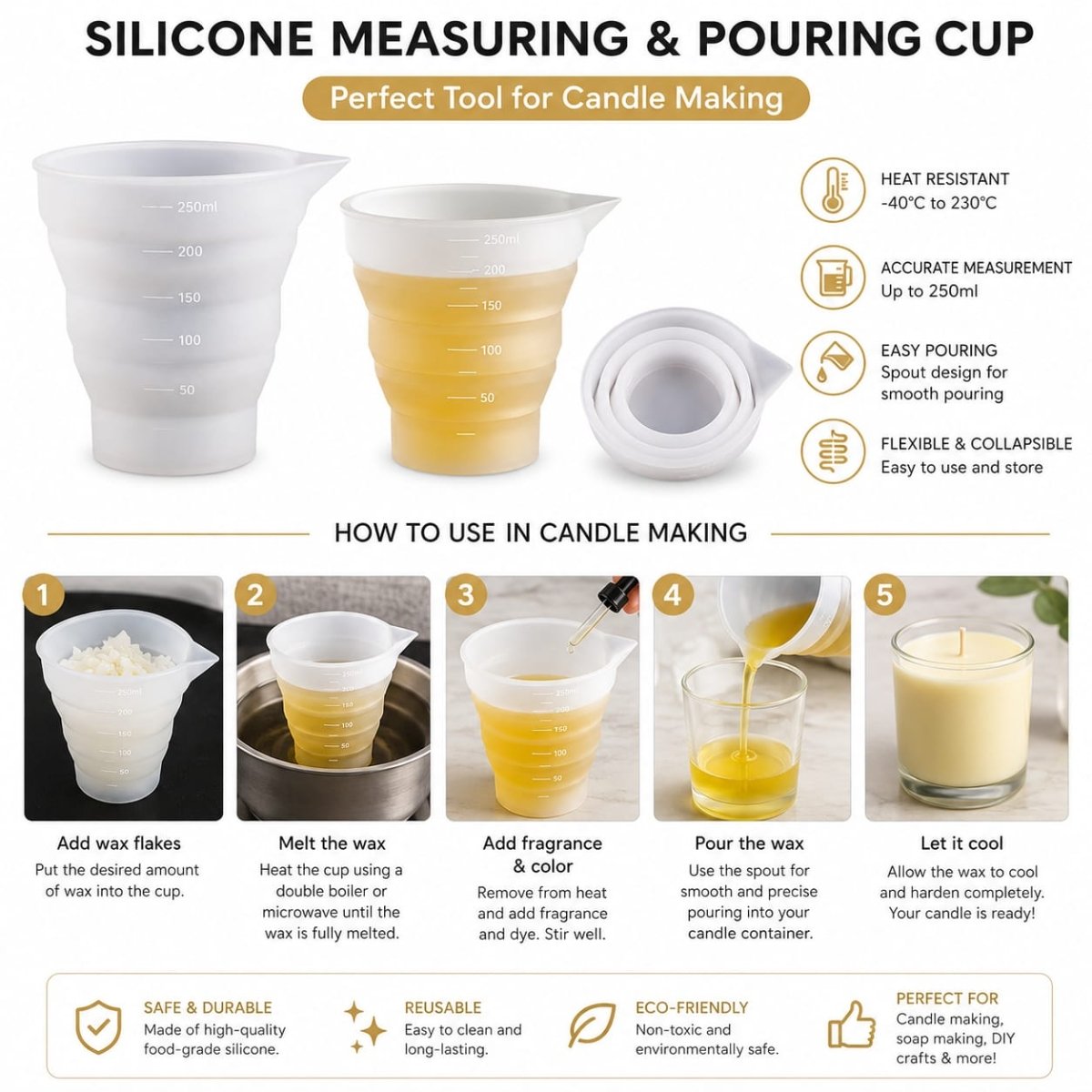 Lyba Moulds Foldable Silicone Pouring Cup Measuring Cup,250ml - Bakeware India