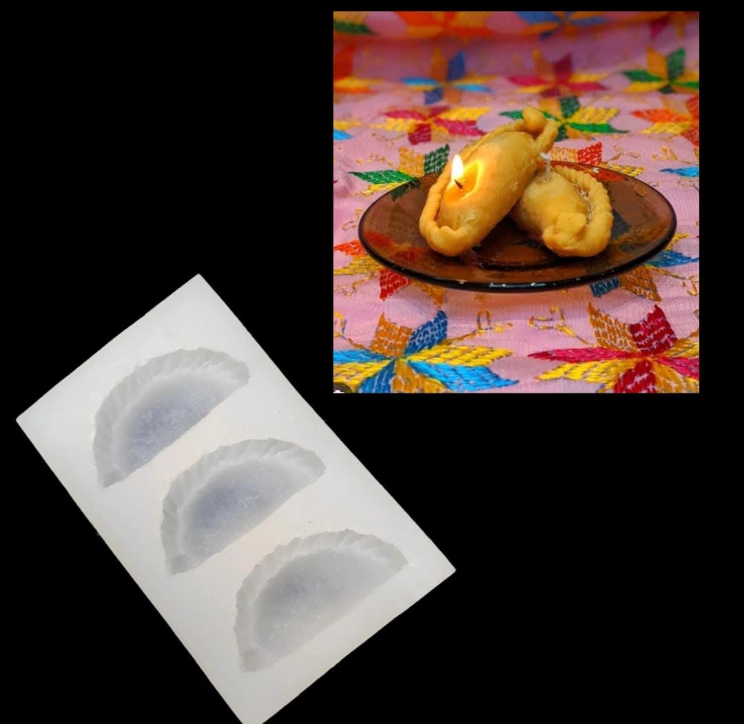 Lyba Moulds Gujiya Mithai Moulds Fondant Candle Silicone Fondant Mould, 3 Cavity - Bakeware India