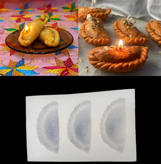 Lyba Moulds Gujiya Mithai Moulds Fondant Candle Silicone Fondant Mould, 3 Cavity - Bakeware India