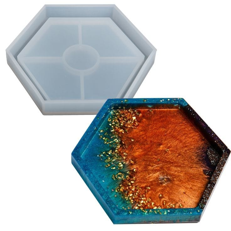 Lyba Moulds Hexagon Tray Coaster Epoxy Resin Silicone Mould - Bakeware India