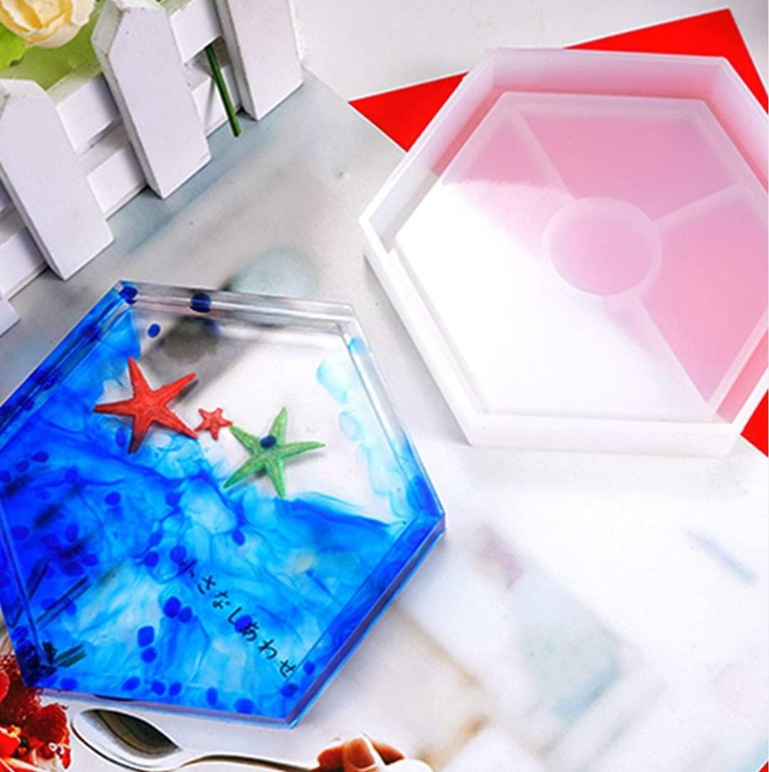 Lyba Moulds Hexagon Tray Coaster Epoxy Resin Silicone Mould - Bakeware India