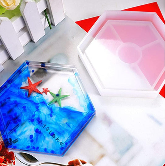 Lyba Moulds Hexagon Tray Coaster Epoxy Resin Silicone Mould - Bakeware India