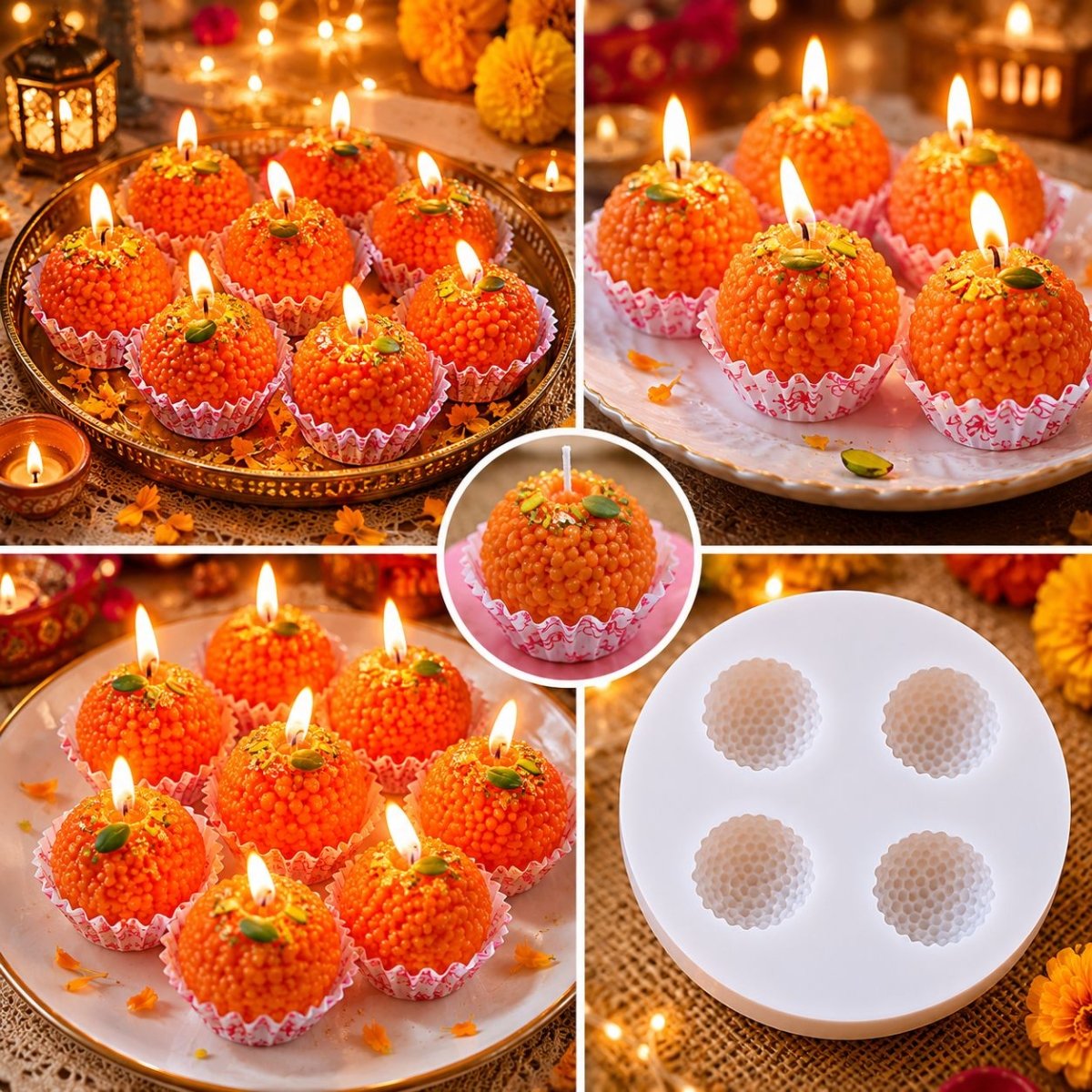 Lyba moulds Ladoo Motichoor Silicone Mould for Candle Chocolate,4 Cavity - Bakeware India