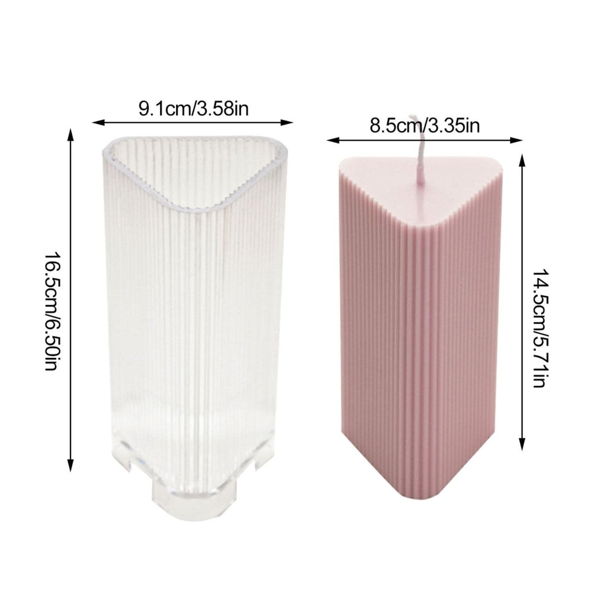 Lyba Moulds Ribbed Prism Triangle Polycarbonate Pillar Candle Mould (Select Size) - Bakeware India