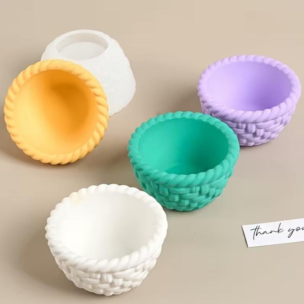 Lyba Moulds Round Woven Basket Jar Pot Candle Silicone Mould - Bakeware India