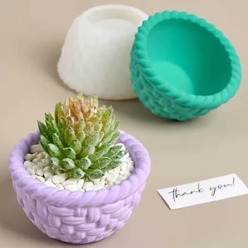 Lyba Moulds Round Woven Basket Jar Pot Candle Silicone Mould - Bakeware India