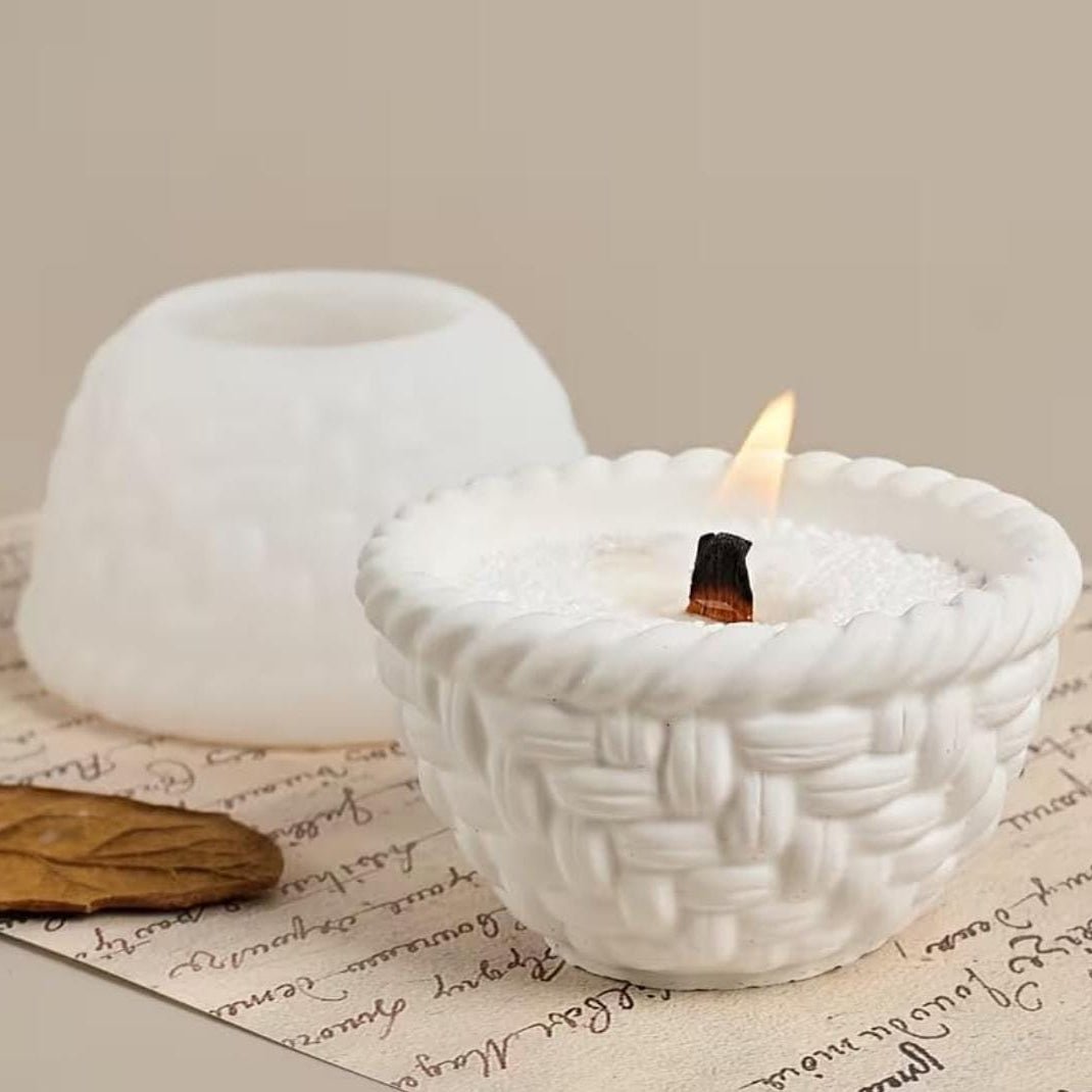 Lyba Moulds Round Woven Basket Jar Pot Candle Silicone Mould - Bakeware India