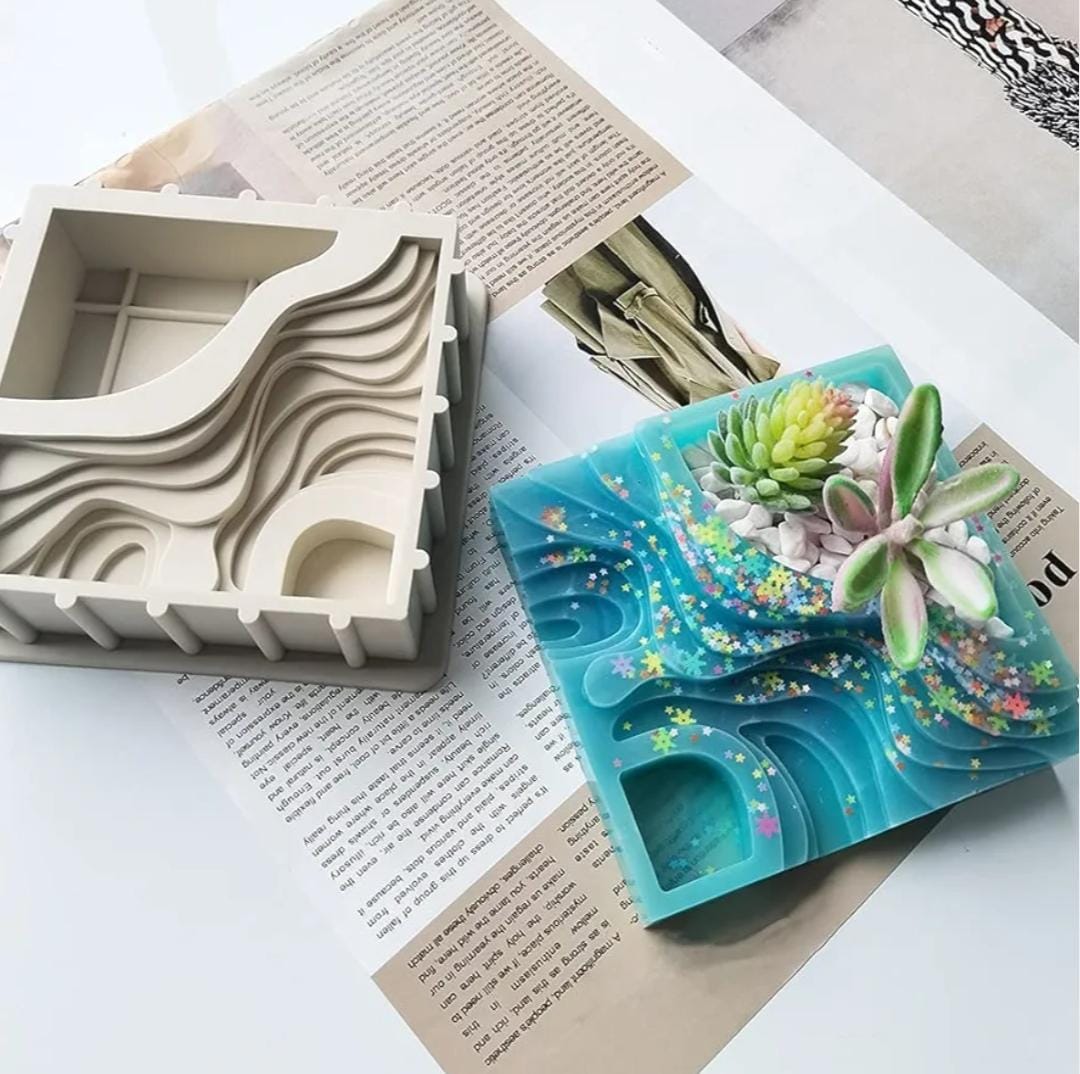 Lyba moulds Square Planter Stairs Concrete Silicone Mould - Bakeware India