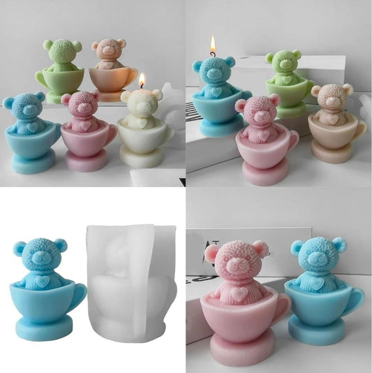 Lyba moulds Teddy Bear Teacup Candle Silicone Mould - Bakeware India