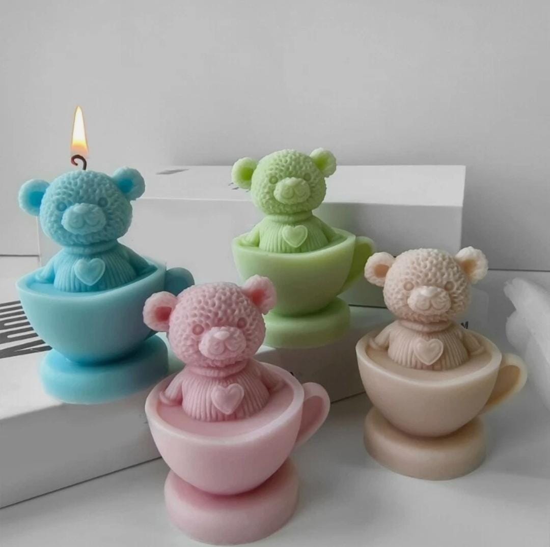 Lyba moulds Teddy Bear Teacup Candle Silicone Mould - Bakeware India