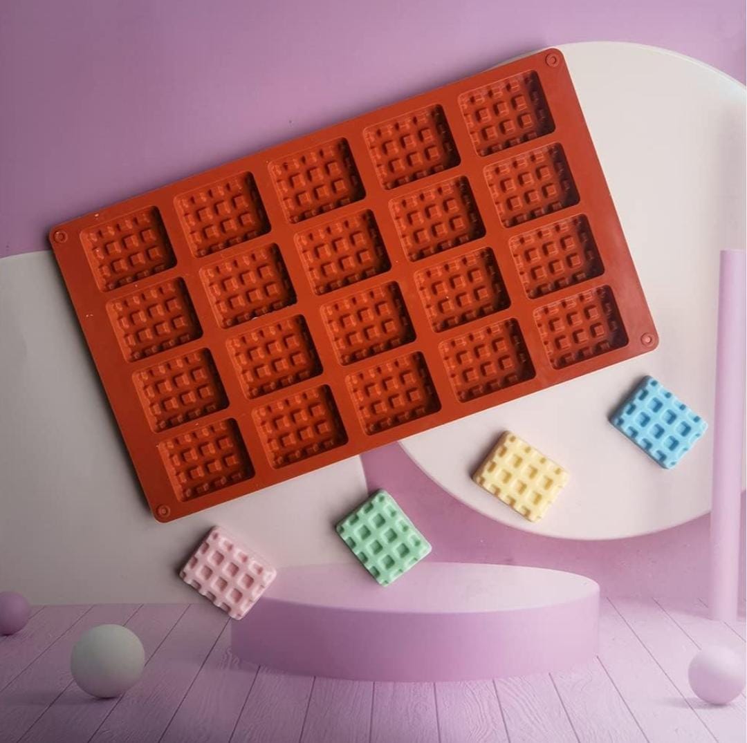 Lyba moulds Waffle Rectangle Cake Chocolate Candle Decoration Silicone Mould,20cavity - Bakeware India