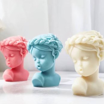 Lyba moulds Young girl head face hair wreath flower Silicone candle mould - Bakeware India