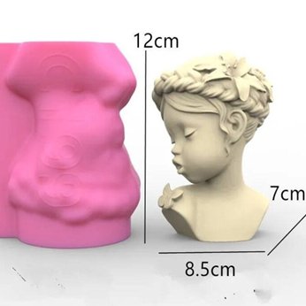 Lyba moulds Young girl head face hair wreath flower Silicone candle mould - Bakeware India