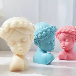 Lyba moulds Young girl head face hair wreath flower Silicone candle mould - Bakeware India