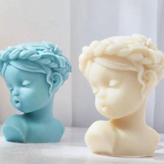 Lyba moulds Young girl head face hair wreath flower Silicone candle mould - Bakeware India