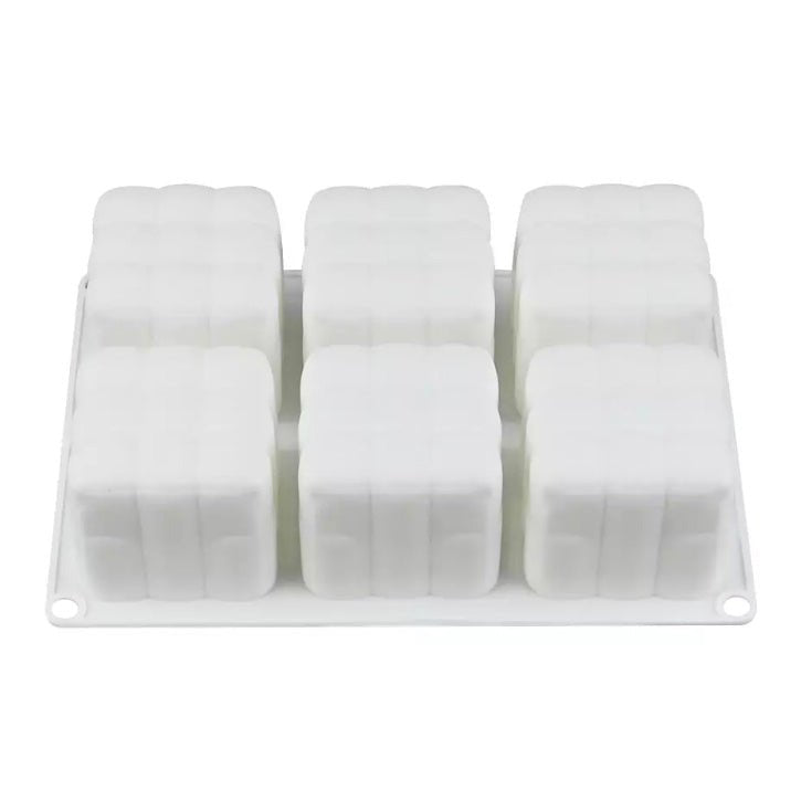 Bakewareind 3D Puffy Cube Mousse Cake Candle Silicone Mould ,6 cavity - Bakewareindia