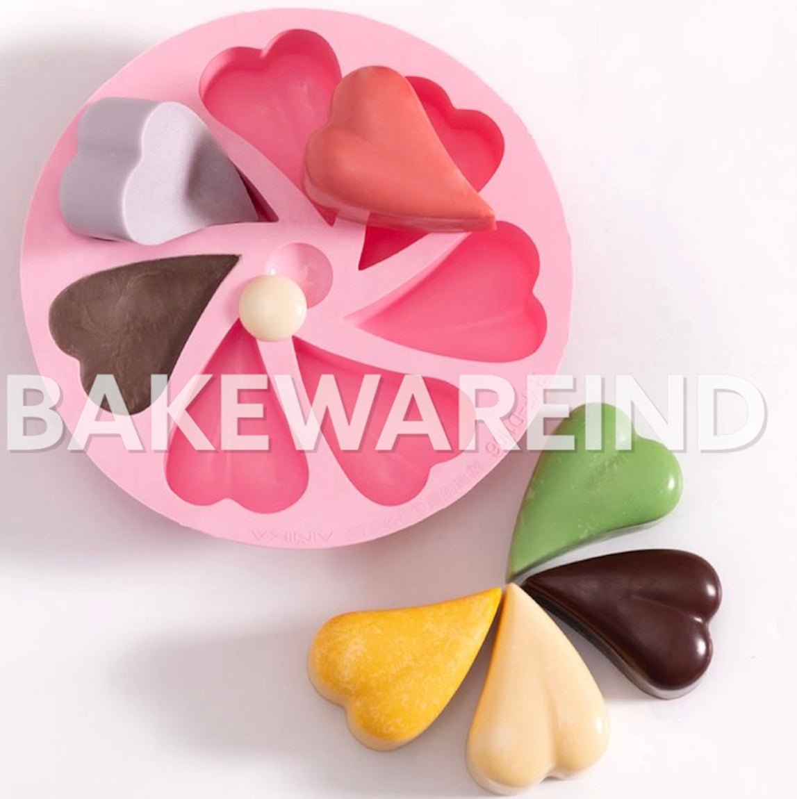 Bakewareind 7 Cavity Cutie Curvy Heart Cake Silicone Mould - Bakewareindia