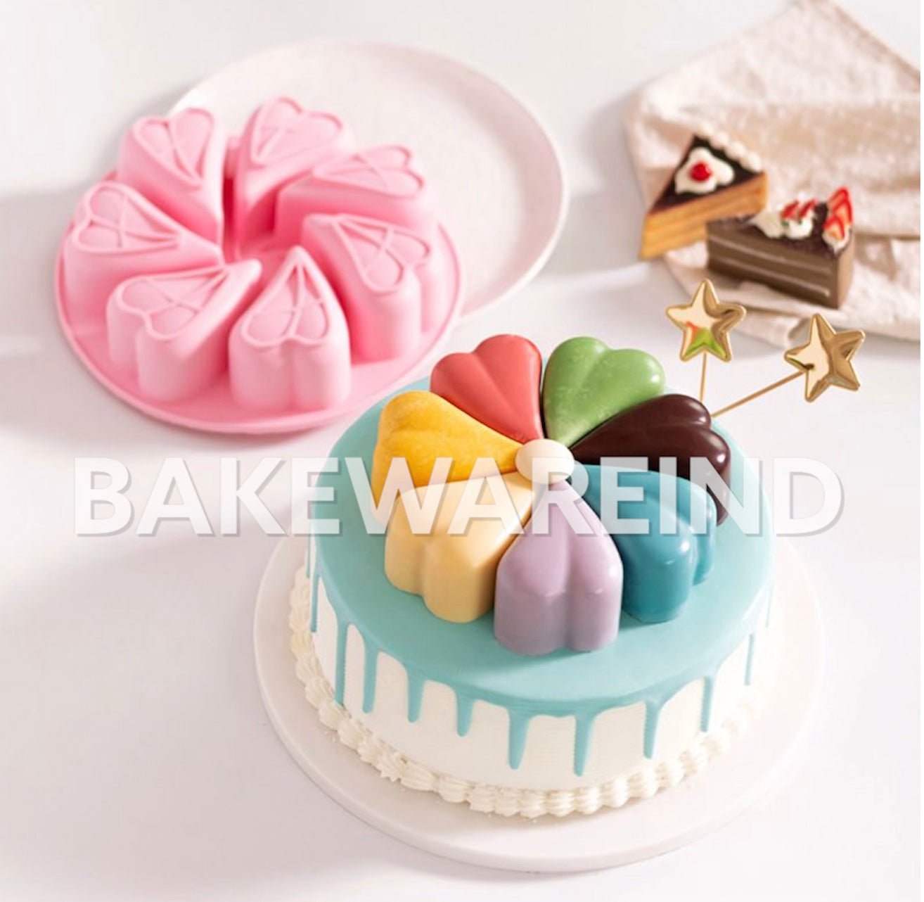 Bakewareind 7 Cavity Cutie Curvy Heart Cake Silicone Mould - Bakewareindia