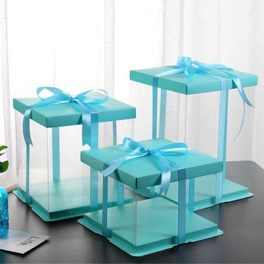 Bakewareind Aqua Blue Transparent Cake Box , 10x10x7 inch - Bakewareindia