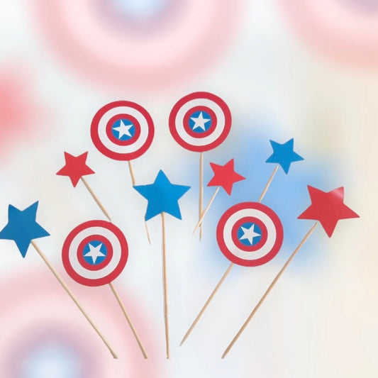 Bakewareind Captain America Theme Cake Topper 10pcs Set - Bakewareindia