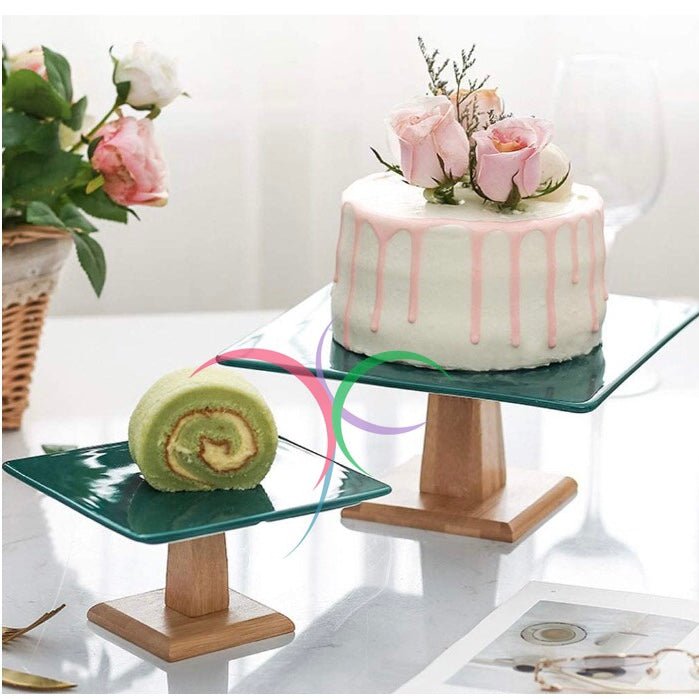 Bakewareind Cute Square Cake Stand With Wooden Base - Bakewareindia